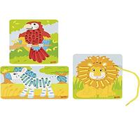 GOKI- Juego de enhebrar, Loro, Leon, Zebra Mesa, Color (Multicolor) (58686)