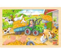 GOKI- Pequeño Tractor, Encaje Traktor Puzzles de Madera, Multicolor, 24 Teile, 30cm x 20cm (57420)