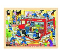 GOKI- Puzzles de Madera Encaje, Bomberos En Acción, Multicolor (57527)