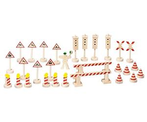 Goki Toys Pure WM380 - Señales de tráfico de Juguete (29 Piezas, Altura Entre 4,5 y 12,5 cm)