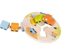 GOKI- Tren para ensartar, Locomotora con 5 vagones de Diferentes Puzzles 3D, Multicolor (58408)