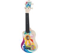 goki Ukelele Flower Power 61847 - Ukelele infantil de madera, 53 cm, 4 cuerdas, instrumento musical retro de los años 60, con púas y cuerdas de repuesto, instrumento de aprendizaje colorido ideal para