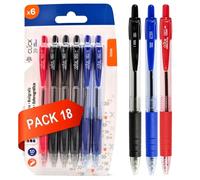 GOKOI Pack 18 Mixto Bolígrafos Retráctiles y Recargables, Punta Media 1,0 mm, Escritura Suave y Fluida, Blíster Práctico para Oficina, Escuela y Hogar, 9 Negro, 6 Azul y 3 Rojo