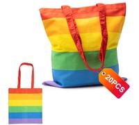 GOKOI Pack 20 Tote Bag Pride Arcoíris Multicolor de Algodón 100% 180 g/m², Bolsa Reutilizable con Acabado Colorido y Asas Largas 70 cm, Para Desfiles y Celebraciones Orgullo Gay, Medidas 38x42 cm