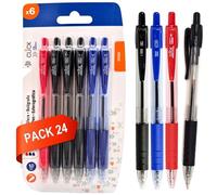GOKOI Pack 24 Mixto Bolígrafos Retráctiles y Recargables, Punta Media 1,0 mm, Escritura Suave y Fluida, Blíster Práctico para Oficina, Escuela y Hogar, 12 Negro, 8 Azul y 4 Rojo