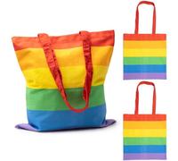 GOKOI Pack 3 Tote Bag Pride Arcoíris Multicolor de Algodón 100% 180 g/m², Bolsa Reutilizable con Acabado Colorido y Asas Largas 70 cm, Para Desfiles y Celebraciones Orgullo Gay, Medidas 38x42 cm