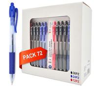 GOKOI Pack 72 Mixto Bolígrafos Retráctiles y Recargables, Punta Media 1,0 mm, Escritura Suave y Fluida, Blíster Práctico para Oficina, Escuela y Hogar, 36 Negro, 24 Azul y 12 Rojo