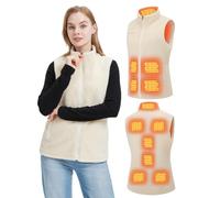 Gokozy Chaleco térmico para mujer con batería de 7.4 V, 11 zonas de calefacción, chaleco térmico de forro polar sherpa, calentador de cuerpo de piel sintética blanca para mujer, 3 ajustes de calor