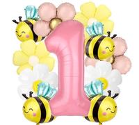 Goktvai 12uds Globos de Abeja y Flor, Lindas Globos con Margarita Número 1 y Forma de Abejorro para Baby Shower Boda Decoración Fiestas Cumpleaños
