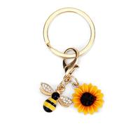 Goktvai Dorado Llavero Girasol y Abeja, Espléndido Llavero Bolso con Colgante de Girasol y Abeja Ideal para Mujer Mochila Coche Llave Encanto Decoración