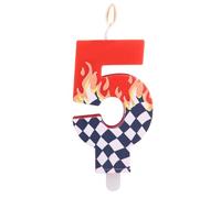 Goktvai Vela de Cumpleaños con Temática Carreras, Decoración Tartas a Cuadros Blancos y Negros con Diseño Llama para Fiestas de Coches Carreras y Adornos para Tartas (Número 5)