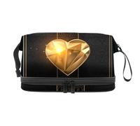 Gold Ace of Hearts - Bolsa de cosméticos de doble capa para mujeres y niñas, neceser de viaje, bolsa organizadora de maquillaje con compartimento para brochas, multicolor, 27x15x14 cm/10.6x5.9x5.5 in,