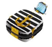 Gold Anchor - Bolsa de almacenamiento de servilletas sanitarias a rayas negras, bolsa grande para copa menstrual con cremallera, bolsa de almohadillas para el período, bolsa para almacenar panty