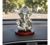 Gold Art India Ganpati Idol con acabado plateado antiguo | Ganesha murti para decoración del hogar | Estatua de Ganesh para salpicadero de coche | Ganpati ji murti para Puja | (MUKUTSILANTIQMATTEMDF)