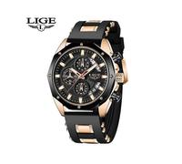 (Gold black) 2020 LIGE New Mens Watches Top Brand Luxury Silicone Sport Watch Men Quartz Date Clock Waterproof Wristwatch Chronograph