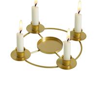 Gold Candle Holders - Metal Round Display Stand, Round Metal Gold | Advent Wreath Candle Stick Holders For Home Kitchen Living Room Bedroom Farmhouse Mantel Restaurant Bar Christmas Party Dining