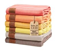Gold Case - Juego de 6 Toallas turcas de Playa, 100% algodón, 70 x 38 Pulgadas, XXL de Gran tamaño, prelavadas, de Secado rápido, sin Arena, Toallas de baño Ligeras (Lycia-Tonos de Amarillo)