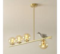 Gold Chandelier Glass Ceiling Mid Century Globe Lights Farmhouse Linear Pendant Light Kitchen Island Hanging Lamp for Over Table Living Room(4-Light)