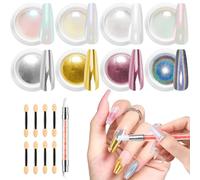 Gold Chrome Nail Powder LEDSUUEI - Polvo Cromado Metálico de Súper Efecto Espejo para Uñas, Polvo de Uñas Cromado Blanco con Efecto Perla Neón Glazed Donut con Pincel de Uñas de Silicona Fácil Uso