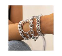 Gold Chunky Chain Bracelet Charm Boho Bracelet for Teen Girls Women Flat Cable Chunky Chain Bangle with Circle Set of 4 (Gold)