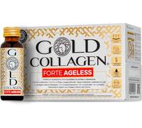 GOLD COLLAGEN Forte Ageless - Complemento Colágeno Marino Hidrolizado (12gr) con Ácido Hialurónico Antiarrugas, Pro Retinol, Vitamina C, D, Biotina, Coenzima Q10, Elastina Reduce Líneas Finas, 10x50ml