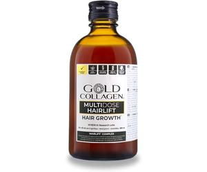 GOLD COLLAGEN Multidose Hairlift - Complemento Líquido Cabello con Colágeno Marino Hidrolizado y Ácido Hialurónico, Biotina para el Cabello, Zinc, Keratina, Vitaminas para el Cabello Piel y Uñas 300ml