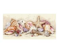 Gold Petite Seashell Treasures Counted Cross Stitch Kit-8"X4" 18 Count
