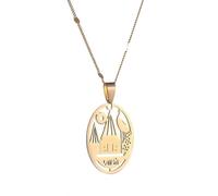 (Gold-color)Stainless Steel Yezidi Lalish Pendant & Chain Necklace Holiest Temple of the Yazidis for Women Men Girls