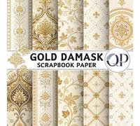 Gold Damask Scrapbook Paper: 8.5x8.5, Double-Sided Decorative Gold Damask Pages for Scrapbooking, Decoupage, DIY, Paper for Junk Journaling, Wrapping Paper
