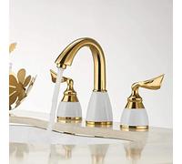 Gold Deck Mounted Bathtub Faucet Set 3 Holes Widespread Tub Mixer Bathroom Goose Neck Bath Shower Set with Hand Shower Sink Tap