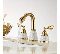 Gold Deck Mounted Bathtub Faucet Set 3 Holes Widespread Tub Mixer Bathroom Goose Neck Bath Shower Set with Hand Shower Sink Tap