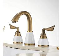 Gold Deck Mounted Bathtub Faucet Set 3 Holes Widespread Tub Mixer Bathroom Goose Neck Bath Shower Set with Hand Shower Sink Tap