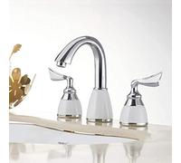 Gold Deck Mounted Bathtub Faucet Set 3 Holes Widespread Tub Mixer Bathroom Goose Neck Bath Shower Set with Hand Shower Sink Tap