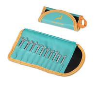 GOLD DEER Juego de 10 llaves combinadas, métricas estándar de 4 a 11 mm, llave enana extra delgada con acabado de espejo, extremo abierto y extremo de caja con bolsa de rollo de almacenamiento