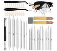 GOLD DEER Juego de 40 herramientas de dibujo para bocetos, tocones de mezcla, tortillones, borrador amasado, extensor de lápiz, sacapuntas de papel de lija y puntas de esponja con bolsa de fieltro