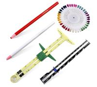 GOLD DEER Juego de herramientas de medición de calibre de costura 5 en 1, marcador deslizante y regla de calibre de costura, regla de acolchado de tela para tejer, manualidades, marcado de agujeros de