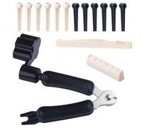 GOLD DEER Kit de cambio de cuerda de 15 piezas con 12 pines de puente (negro + blanco) 2 tuercas de sillín de guitarra 3 en 1, bobinador de cuerdas de guitarra, cortador, extractor de pines de puente