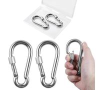 GOLD DEER Paquete de 2 mosquetones de bloqueo de tornillo, clips de mosquetón resistentes de 3.94 pulgadas, clips de acero inoxidable 304, mosquetones de bloqueo de gancho para acampar al aire libre