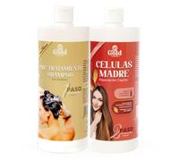 Gold DIAMOND - Kit de Alisado Células Madre Sin Formol - Tratamiento de Keratina Fortalecedor y Reparador para Cabello Débil, Fino y Quebradizo - Compatible con Color y Tinte (Kit Grande, 1000mL)