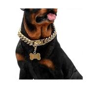 Gold Dog Chain Choke Collar,solid Cuban Link Strong, Heavy Duty Chew Resistant with Design Secure Buckle And Blank Bone Shape Id Tag12in