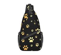 Gold Dog Paw Pattern Sling Bag Senderismo Mochila Crossbody Hombro Mochila Travel Chest Pack para Hombres Mujeres