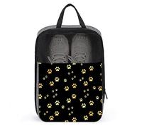 Gold Dog Paw Print Black Shoe Bag with Zipper & Handle, Waterproof Breathable Portable