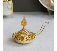 Gold Eid - Quemador de incienso árabe antiguo con forma de olla vintage para aromaterapia, soporte de incienso de hierro artístico, soporte para velas perfumadas, decoración del hogar, L