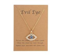 Gold Evil Eye Shape Necklace and Eye Protection Amulet in Gold,Handmade Crystal Nazar Turkish Eye Necklace Good Luck for Men Women, Gold & Crystal, Crystal,Gold
