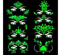 Gold Faith 8 juegos de gemas noctilucentes para la cara, calcomanías corporales que brillan en la oscuridad, joyas luminosas para la cara, tatuaje, cristales fluorescentes, diamantes de imitación