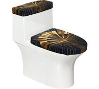 Gold Fan Art - Juego de 2 fundas elásticas para inodoro y tapa elástica para baño, suave, lavable, decoración de inodoro en forma de U