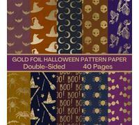Gold Foil Halloween Design Scrapbook Paper 40 Pages 20 Sheets: Double Sided Pattern Paper for Scrapbooking, Card Making, Origami, DIY and More