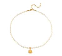 Gold for Women Sun Pendant White Pearl Necklace 40+6CM, Cubic Zirconia