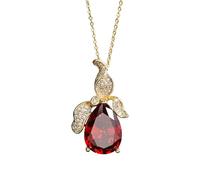 Gold Friendship Necklace for Women Leaf and Teardrop Red Pendant Necklaces 47+5.5cm, Cubic Zirconia