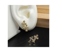 (Gold)Gold Double Cross Stud Earrings for Women and Men 14K Gold Plated Double Piercing Cross Earrings Lightweight Accessory Earring
